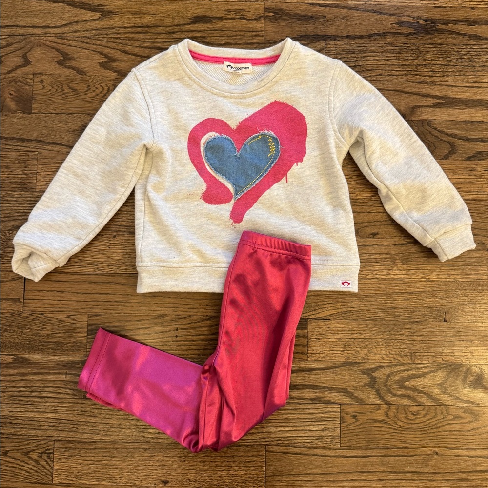 Appaman metallic fuchsia leggings and appliqué heart ruby sweatshirt set